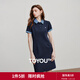 初語(yǔ)珠地棉T恤裙女2025夏季新款牛仔拼接合體POLO裙 藏青色 L