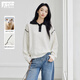 對白綿羊毛混紡撞色POLO領(lǐng)套頭毛衣女2025冬季新款通勤休閑針織衫 月光白 S