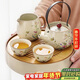原和虞美人功夫茶具套裝中式汝瓷提梁泡茶壺陶瓷干泡茶盤(pán)高檔4件套
