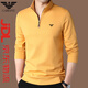 法萊阿瑪尼高端品牌長(cháng)袖T恤男士純棉秋冬季立領(lǐng)打底polo衫加絨加厚衛衣男裝 黃色 2XL 180建議150-170斤