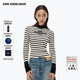 ANN ANDELMAN【明星同款】官方直營(yíng)秋季半高領(lǐng)logo提花條紋打底針織衫內搭上衣 黑白色 S