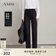 AMII2025冬新款可拆卸細腰帶復古百搭直筒褲牛仔長(cháng)褲女黑色褲 黑色 S