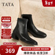 他她TATA靴子女2025秋冬黑色時(shí)裝短靴粗跟瘦瘦鞋 黑色（絨里） 36