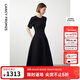 朗姿【Basic衣櫥】小香風(fēng)法式赫本風(fēng)波點(diǎn)小黑裙女收腰高智連衣裙 黑色 L