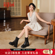 iiJin艾今【譚松韻同款】25新款9.5cm厚底內增高超輕鉚釘切爾西靴女595VNA 黑色 37