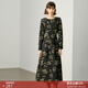 顏域復古提花連衣裙女款2025新款秋冬收腰顯瘦中長(cháng)款長(cháng)袖圓領(lǐng)裙子 黑花 L/40
