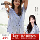 ubras流光滿(mǎn)印翻領(lǐng)短袖短褲套裝家居服睡衣女薄款舒適居家 【女款】短袖短褲-發(fā)呆小羊-藍 XL