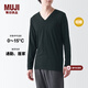 MUJI男式 棉冬季 V領(lǐng) 長(cháng)袖T恤 打底衫 肌底衣 秋衣 保暖內衣 黑色 XL