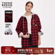 Teenie Weenie小熊女裝2025秋新款復古學(xué)院風(fēng)潮流格紋撞色連帽襯衫 紅色 S 160