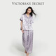 維多利亞的秘密 奢華月光綢絲滑緞面蝴蝶短袖長(cháng)褲睡衣套裝女外穿 0RI2紫蝴蝶45457 11245457 S