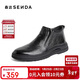 森達皮靴男冬季商場(chǎng)同款復古休閑短靴1KF02DD3 黑色絨里新 42