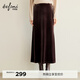 伊芙麗（eifini）伊芙麗簡(jiǎn)約顯瘦精致感小魚(yú)尾開(kāi)衩絲絨長(cháng)半裙冬季新款女裙子 棕色 M /160/64A/