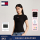 TOMMY JEANS春夏女裝活力少女感辣妹螺紋修身正肩重磅短袖T恤上衣 黑色BDS S