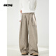 OEMG  老錢(qián)風(fēng)亞麻紋休閑褲子男士秋冬季小西褲寬松闊腿加絨加厚長(cháng)褲 MK2451燕麥 常規 XL [建議110-130斤]