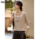 品彩（PinCai）針織衫女曠野美拉德字母胸針?lè )筋I(lǐng)針織T恤條紋內搭上衣P143Z3007