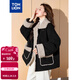 唐獅（TonLion）2024女翻立領(lǐng)燈芯絨拼接短款外套 黑色 M 