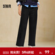 森馬休閑褲女冬季抓絨分割松緊腰寬松長(cháng)褲顯腿長(cháng)簡(jiǎn)約慵懶風(fēng)闊腿褲 黑色90001 S