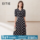 愛(ài)特愛(ài)（EITIE）時(shí)尚撞色波點(diǎn)A字裙收腰V領(lǐng)長(cháng)裙顯瘦連衣裙夏季新款B2507626 極簡(jiǎn)黑20 2XL (175)