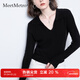 MeetMetro瑪依爾復古修身羊毛針織衫女2025秋新款顯瘦內搭打底衫 黑色【現貨】 M