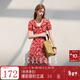 三彩2025夏季新款荷葉邊碎花裙法式收腰A字裙長(cháng)裙系帶優(yōu)雅S 大紅色花卉 S 155/80A