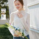 香影法式提花白色蕾絲衫女2026春季新款半高領(lǐng)含羊毛修身打底上衣 鷺白 S 155/80A/85-95斤
