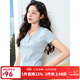 LAGOGO冰絲羅紋V領(lǐng)短袖T恤女拉谷谷2025年夏季新款?lèi)?ài)心扣彈力上衣 淺藍色 L