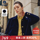 Navigare意大利小帆船絨面翻領(lǐng)短裝單夾克女25秋季新款復古風(fēng)外套 海軍藍 S