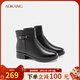 奧康（Aokang）官方女鞋 冬季時(shí)尚保暖加絨媽媽棉鞋短筒真皮舒適百搭牛皮短靴女 黑色 加絨 1244021056 39