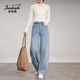 金狐貍大碼闊腿褲彎刀牛仔褲2026新款春季女褲梨型身材高腰顯瘦直筒褲子 淺藍色九分褲 XL
