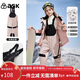 ASK JUNIOR女童褲子冬裝夾棉保暖直筒長(cháng)褲兒童休閑滑雪服背帶褲 粉色 140 
