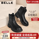 百麗（Belle）復古時(shí)裝靴女冬季新款商場(chǎng)柔軟羊皮舒適粗跟加絨短靴E5S1DDD5 黑色-單里 41 (255mm)