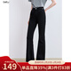 百圖betu女裝2025夏季新款牛仔微喇褲高腰緊身拖地褲褲子女2507T45 黑色 S
