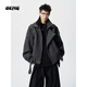 OEMG  雙層領(lǐng)假兩件復古毛呢大衣外套男士秋季短款潮牌痞帥上衣夾棉克 灰色 XL [建議110-130斤]