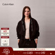 Calvin KleinJeans秋冬女士美式休閑ck寬松抓絨提花織帶連帽開(kāi)衫外套衛衣