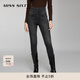 MISS SIXTY牛仔褲女三環(huán)高腰黑灰色復合絨加厚顯瘦靴褲百搭休閑 黑灰 23