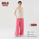 MUJI IDEE 男女通用 棉麻 刺繡 寬版褲 褲子長(cháng)褲休閑褲無(wú)性別男款女款 玫粉色 L (175/80A)