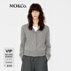 MO&Co.針織開(kāi)衫高比例浣熊毛輕暖短款金屬珠扣柔軟毛織外套摩安珂 中花灰色 M 165