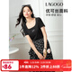 LAGOGO【環(huán)?？咕坷俳z蝴蝶結T恤女拉谷谷2025春夏新款短袖上衣 黑色 M