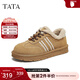 他她（TATA）棉鞋2025冬季厚底板鞋加絨毛毛德訓鞋休閑平底鞋CUD01DM5 棕黃（仿毛里） 37