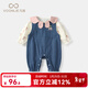 凡獵女童套裝春裝2026新款洋氣嬰兒衣服寶寶背帶褲牛仔兩件套春秋 藍色 90 cm