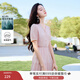 香影（xiangying）粉色v領(lǐng)連衣裙女2025夏季新款肌理感法式甜美收腰泡泡袖裙子 粉紅 S