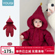 優(yōu)奇嬰兒衣服冬季棉服超洋氣可愛(ài)嬰幼兒連帽保暖外出爬服寶寶衣服冬天 星星紅 90cm