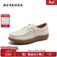 森達女鞋舒適平跟單鞋女春百搭新款商場(chǎng)同款軟面休閑平底皮鞋4CFL3A 米色 36