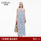 歌莉婭|印花連衣裙2025新款大碼女裝寬松吊帶度假長(cháng)裙1E7L4K810 8DD異域風(fēng)情藍調筆觸印花 XS