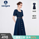 Navigare意大利小帆船短袖連衣裙女士夏季百搭A字裙時(shí)尚顯瘦復古牛仔長(cháng)裙 海軍藍 S 碼