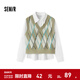 森馬（Semir）長(cháng)袖襯衫女冬季菱形格V領(lǐng)短背心易打理襯衣俏皮學(xué)院風(fēng)兩件套 白咖色調00315 L