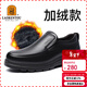 老人頭（LAORENTOU）皮鞋男秋冬商務(wù)休閑鞋牛皮套腳耐滑圓頭鞋 260278 黑加絨 42