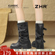 ZHR長(cháng)筒靴女美拉德堆堆褲管女靴皮帶扣西部旅游騎士靴子JF321黑色37