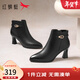 紅蜻蜓高跟短靴女2025秋冬新款女靴中年女士皮鞋保暖媽媽靴子WFC45005 黑色 36