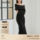 SNIDEL2025春夏氣質(zhì)淑女一字領(lǐng)露肩紐扣針織連衣裙SWNO251037 黑色 均碼 F